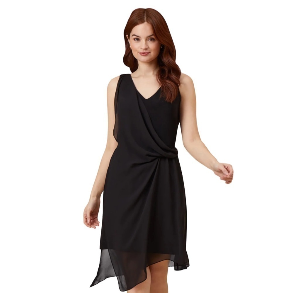Adrianna Papell Asymmetrical Draped Flowing Dress in Black Size S - Picture 1 of 15